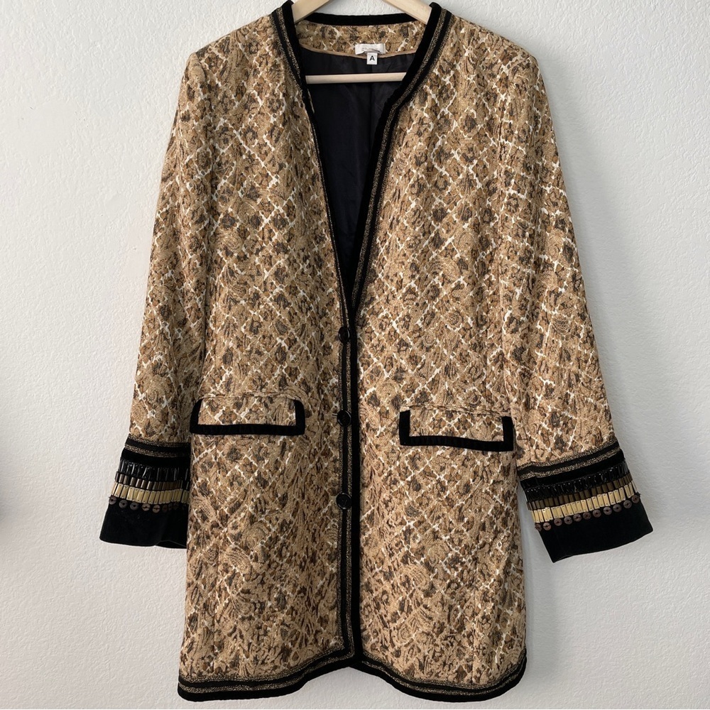 Chico's Metallic Gold Tapestry Pea Coat Majestic Art to Wear Unique Cuff Details - Picture 1 of 11